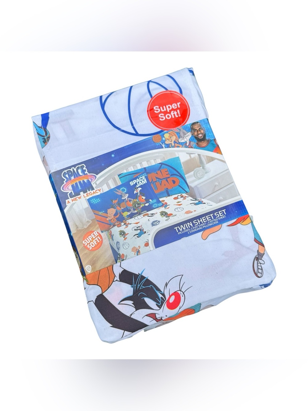 Looney Tunes Space Jam Bugs Bunny Basketball Twin Sheet Set Soft Bedding New